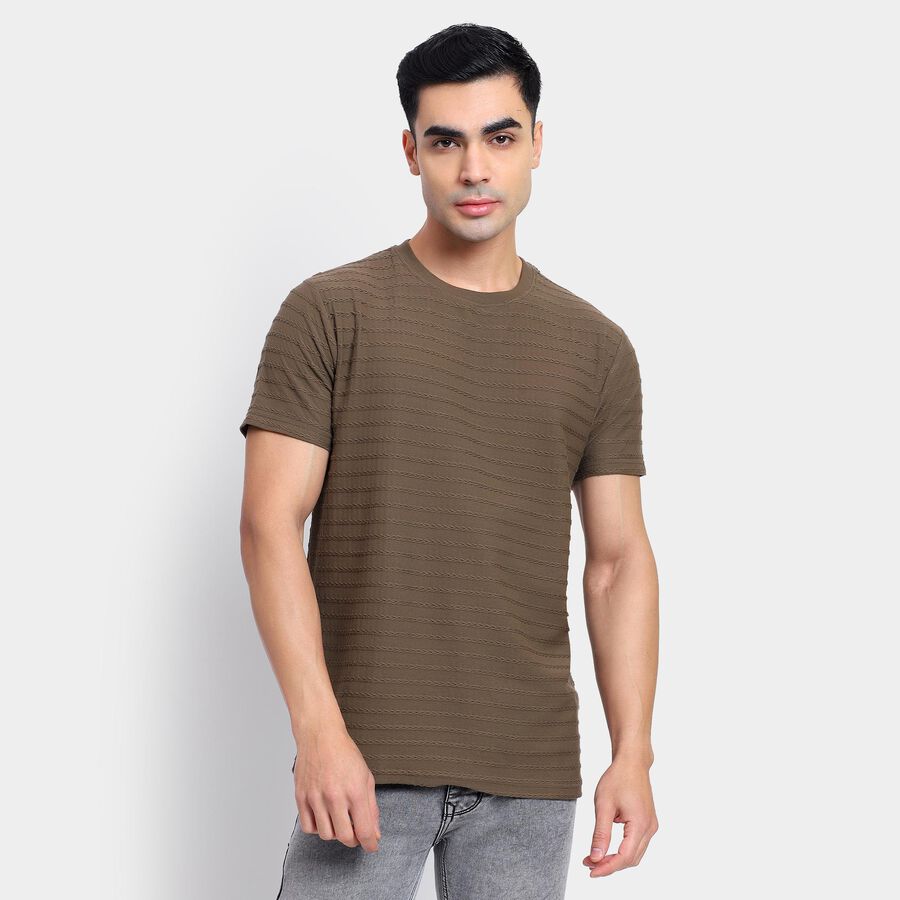 Men's Round Neck Half Sleeves T-Shirt , Khaki, large image number null